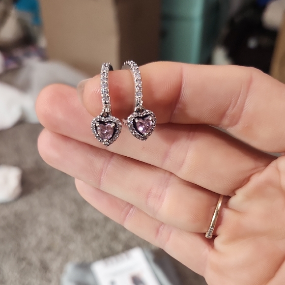 🔥✨Pandora✨🔥Silver Earrings with Pink Heart Beautiful ❤️ - Picture 5 of 6